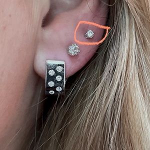 Solid 14K White Gold Tiny Natural Diamond Solitaire Stud Earring Unisex XS